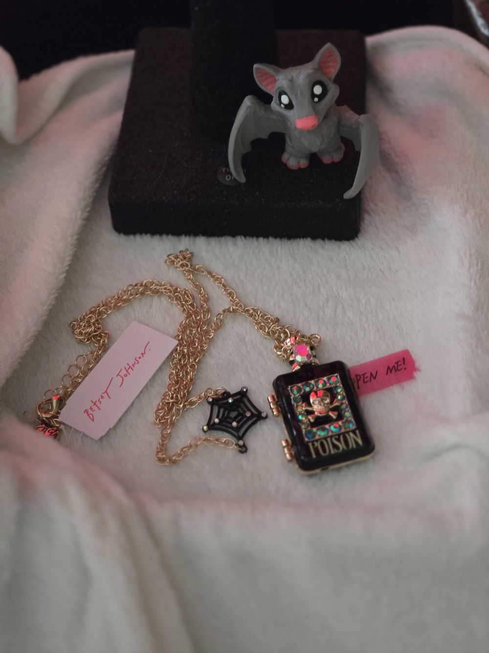 Betsey Johnson Black And Gold Poison Locket Necklace